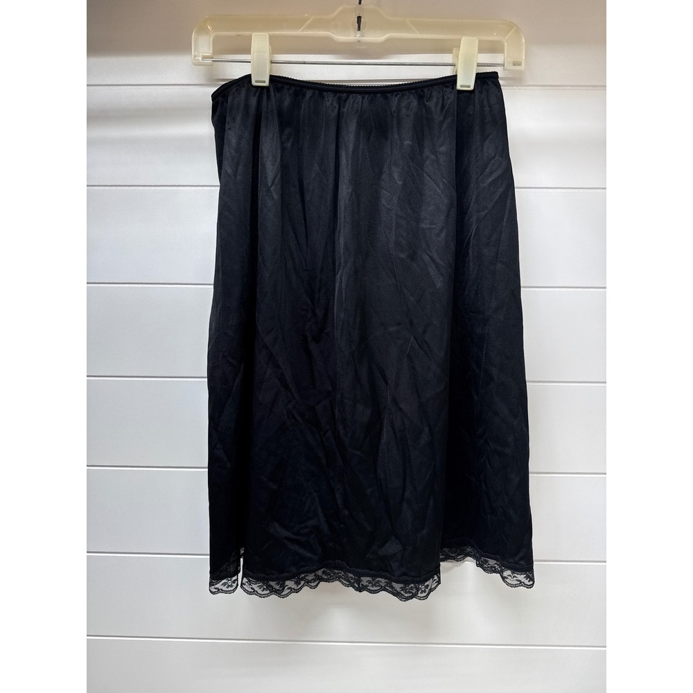 Warners Vintage Black Lace Trim Half Slip Skirt 55300 Large Made in USA 23in